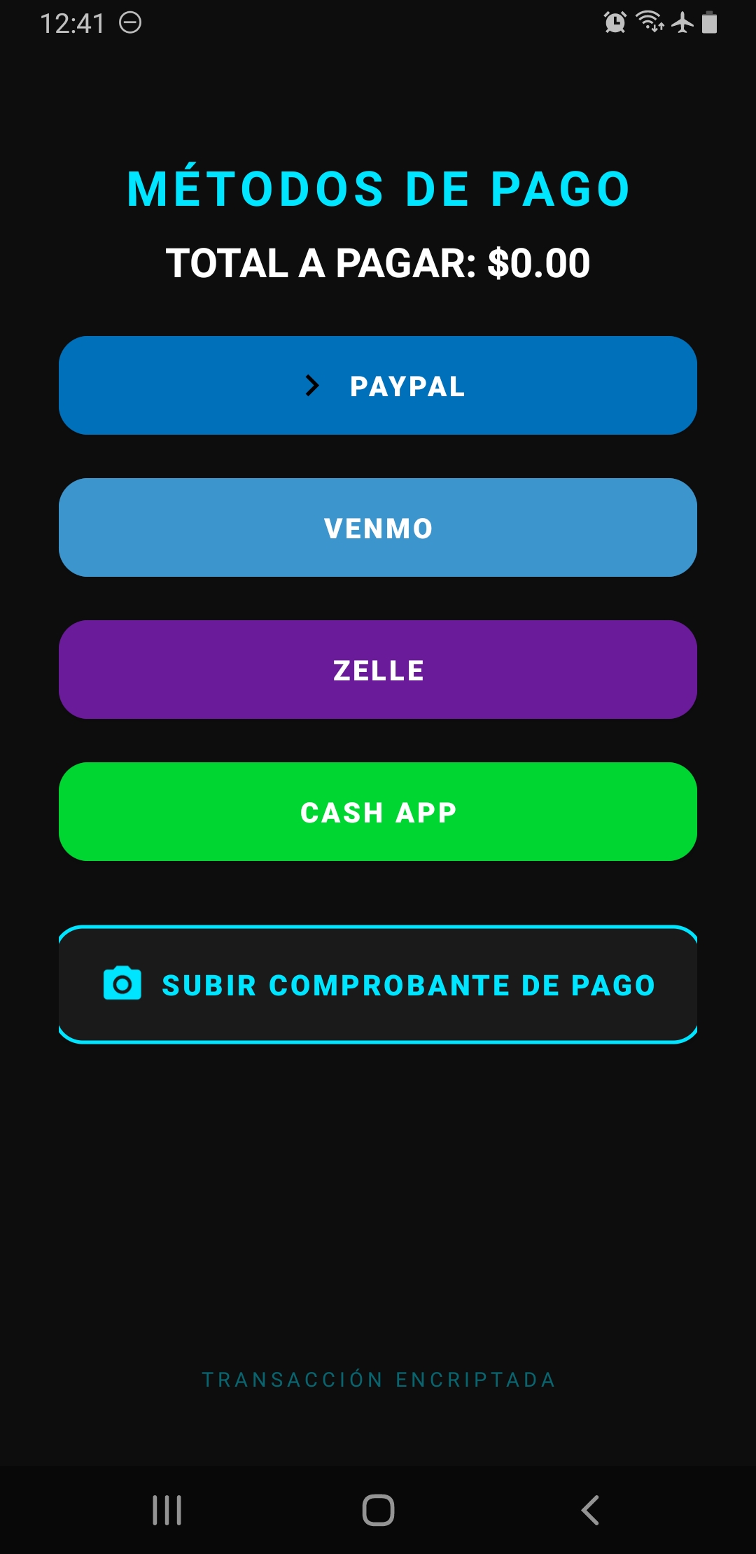 Interfaz de la App - Métodos de Pago