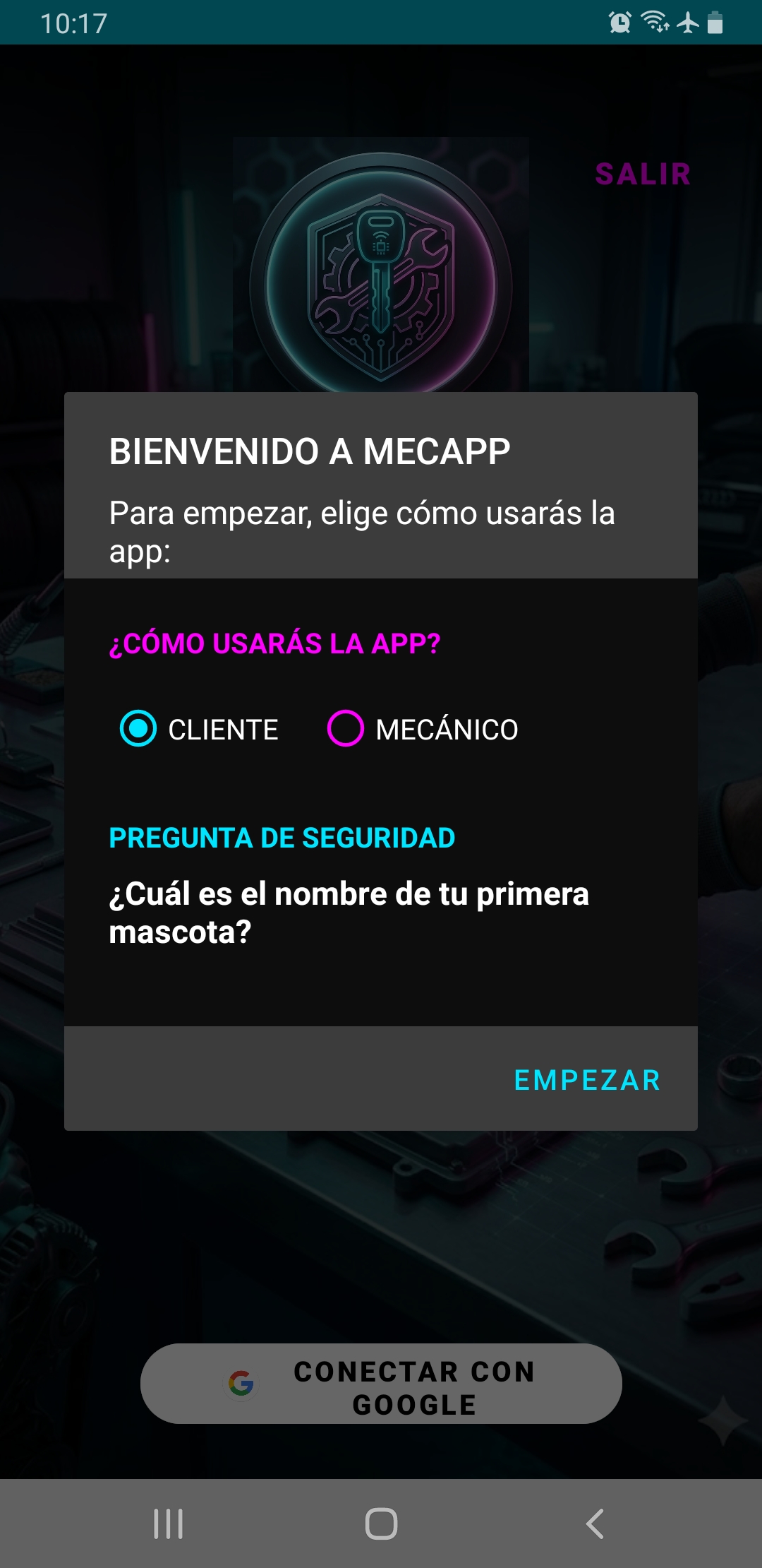 Interfaz de la App - Registro
